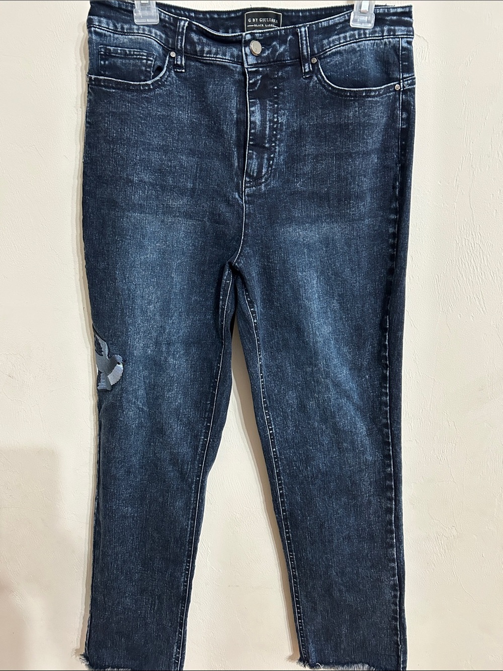 G by Giuliana Dark Indigo Skinny Stretch Jeans with Bird Patch Detail Size 10